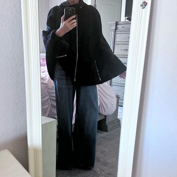 Wool Michael Simon Zip Up Cape with Zipped Pockets & Removable Neck Tab XL - Picture 16 of 16